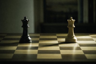 Zwei Schachdamen einander zugewandt